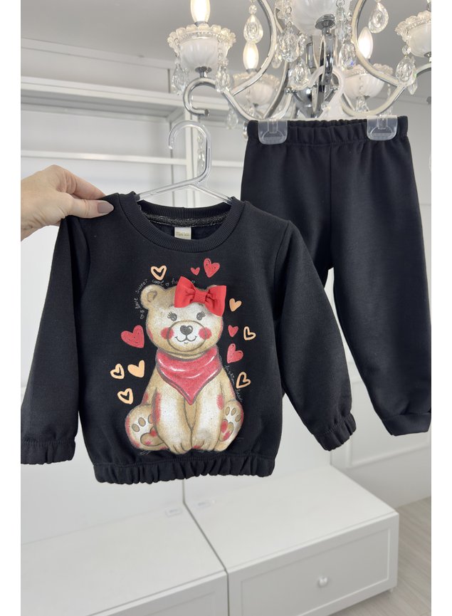 CONJUNTO MOLETOM PRETO Mini Conceito Urso Mini Lal Meninas Laos PRIMEIRO