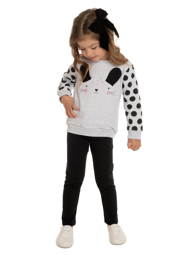 conjunto coelhinha menina mescla casaco calca