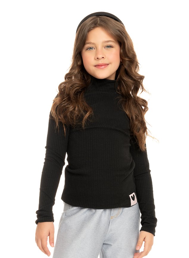 blusa gola alta preta em ribana