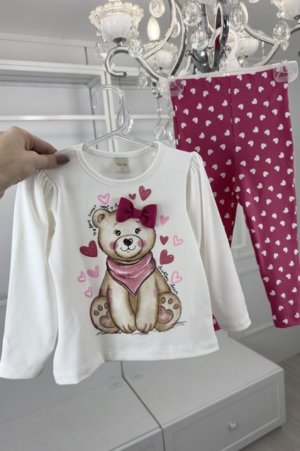 CONJUNTO MOLETOM PRETO Mini Conceito Urso Mini Lal Meninas Laos PINK