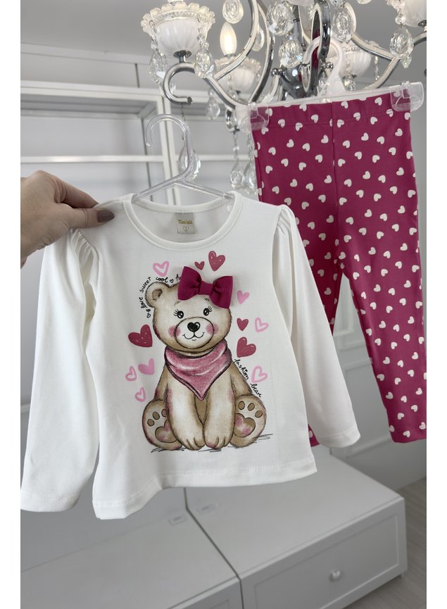 CONJUNTO MOLETOM PRETO Mini Conceito Urso Mini Lal Meninas Laos PINK