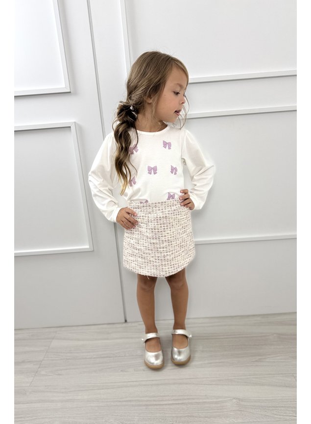 conjunto menina mini conceito xadrez tweed laos rosa