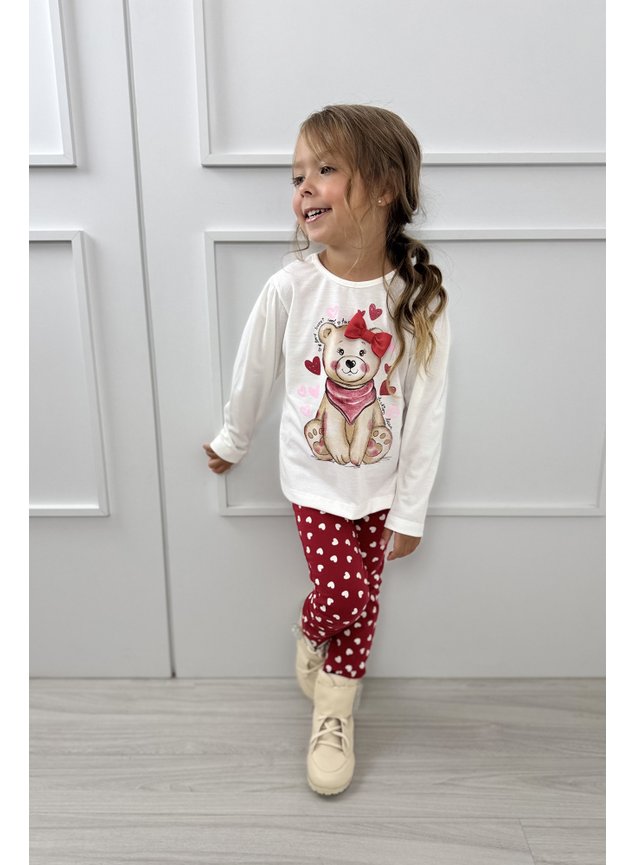 conjunto menina mini conceito meia malha cotton meninas vermelho ursos CORAES CORAO