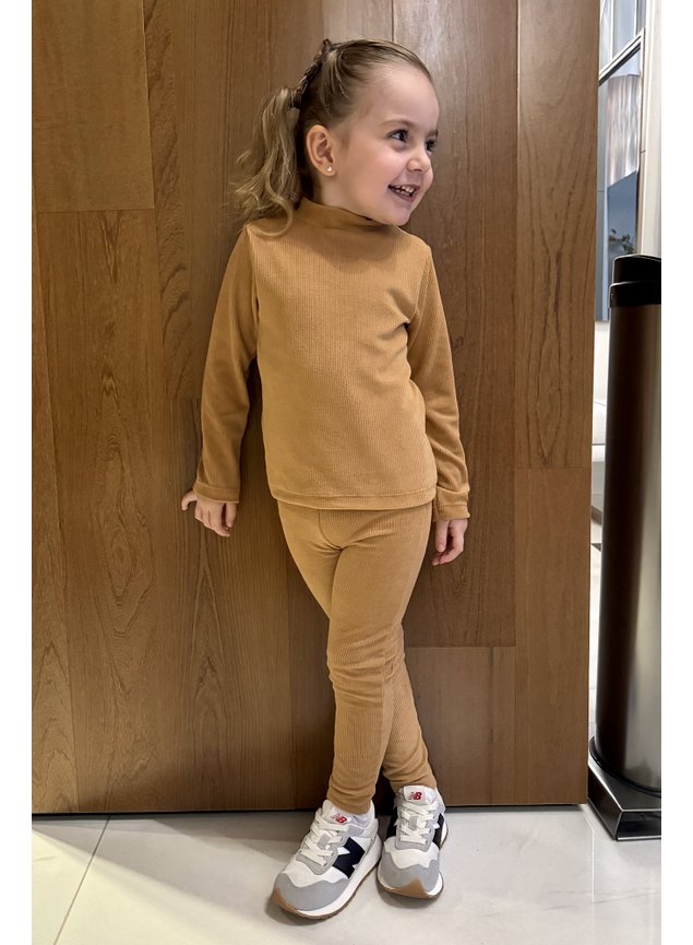 conjunto canelado aveludado marrom menina infantil miniconceito g