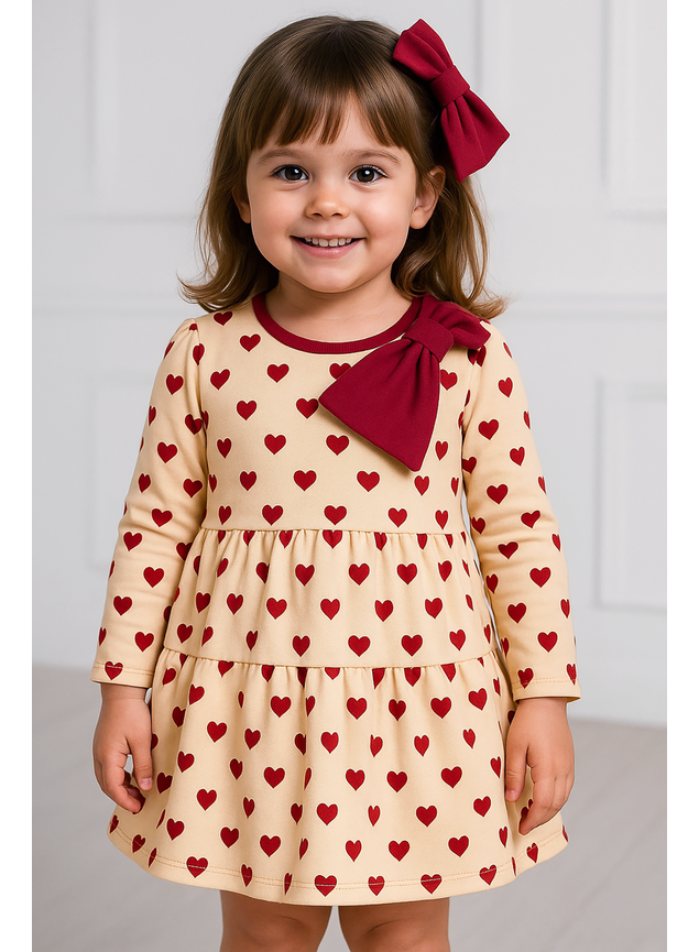 vestido menina coraes vermelho fundo bege novo