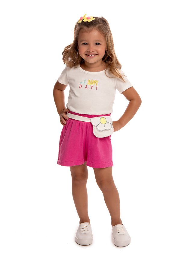 conjunto off com blusa e shorts bolsinha menina infantil miniconceito