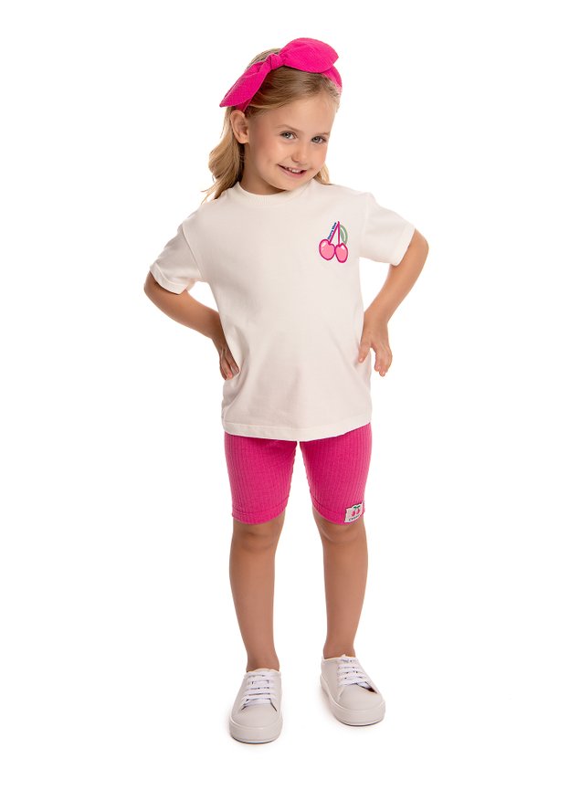conjunto cereja blusa shorts ciclista miniconceito emnina infantil