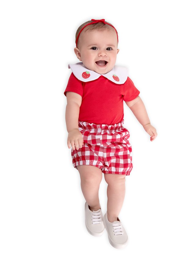 CONJUNTO XADREZ MORANGO VEMRLEHO BEBE MENINA INFANTIL