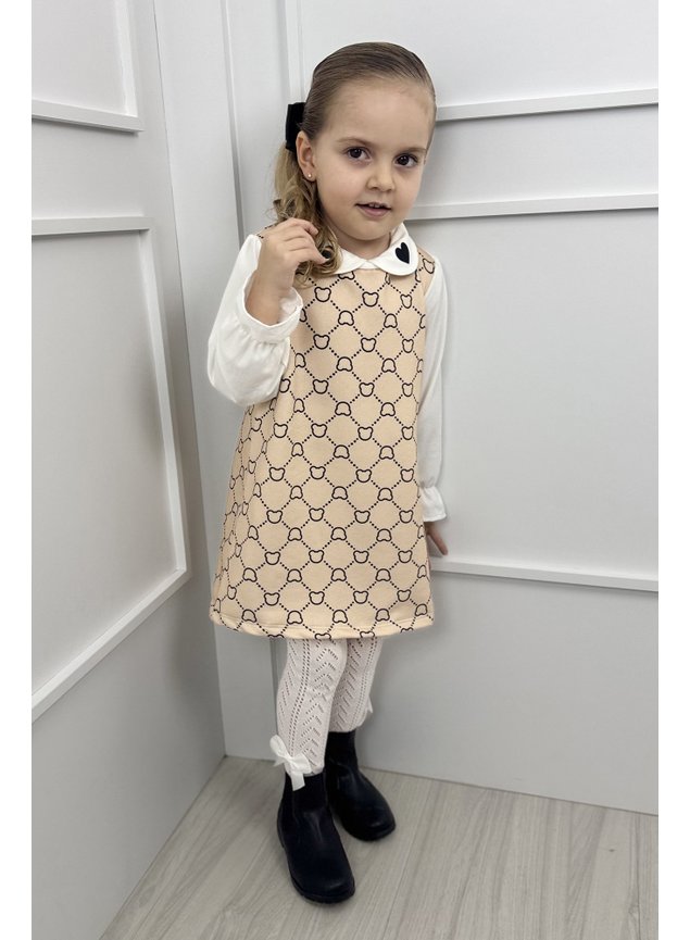 vestido moletom urso xadre menina infantil miniconceito bege g