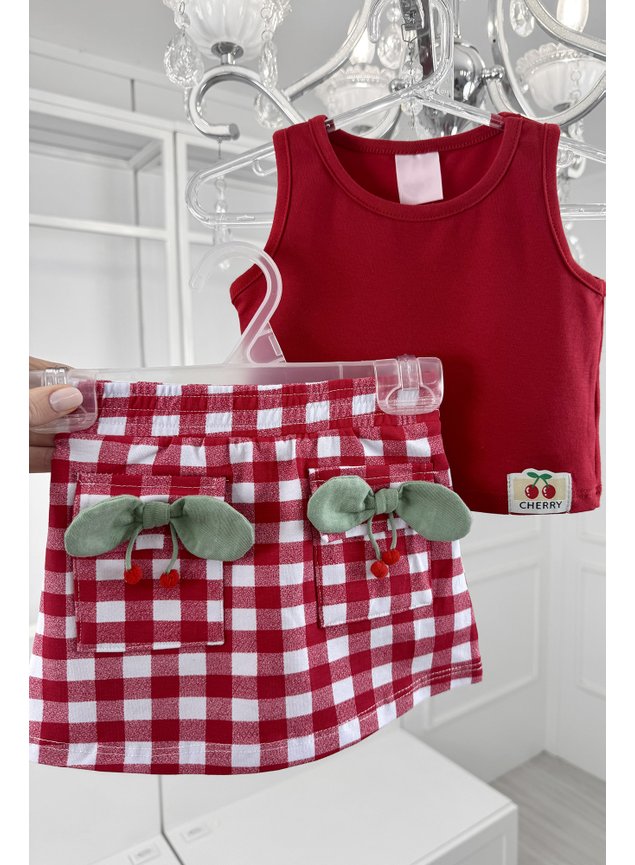 conjunto xadrez vermelho cerejinhas menina infantil miniconceito a