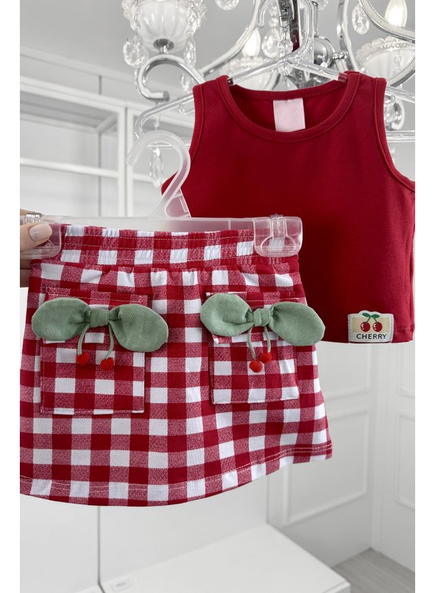 conjunto xadrez vermelho cerejinhas menina infantil miniconceito p