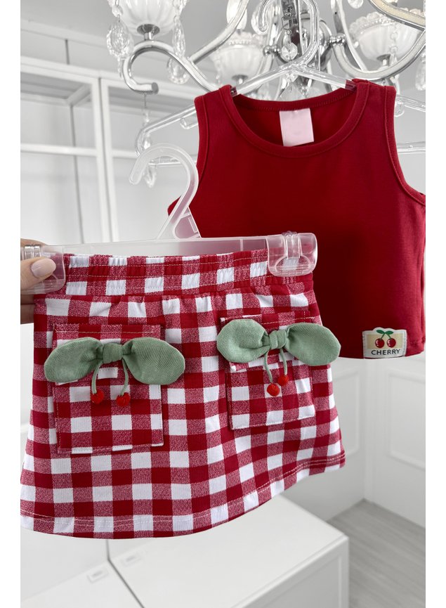 conjunto xadrez vermelho cerejinhas menina infantil miniconceito h