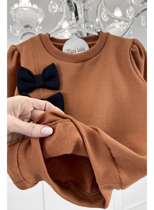 casaco marrom moletom lacos pretos menina infantil miniconceito