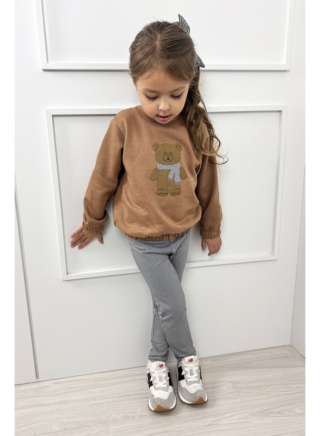 conjunto ursos moletom xadrez menina infantil miniconceito marrom b
