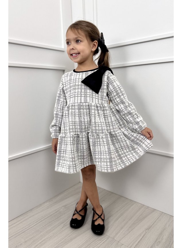 vestido laco tweed menina infantil miniconceito preto branco nj