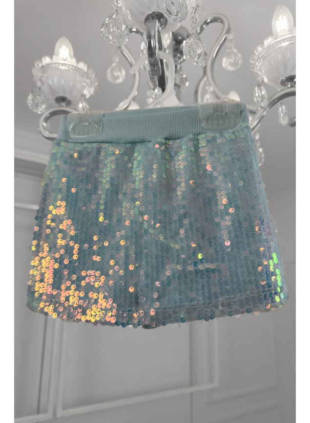 shorts saia paete azul menina infantil miniconceito