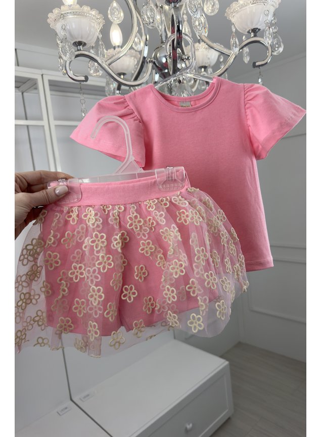 conjunto tule flor rosa neon menina infantil miniconceito s