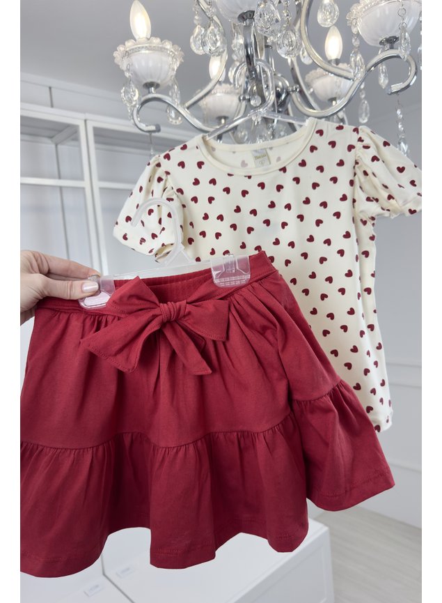 conjunto infantil vermelho coracoes shorts saia cotton miniconceito th