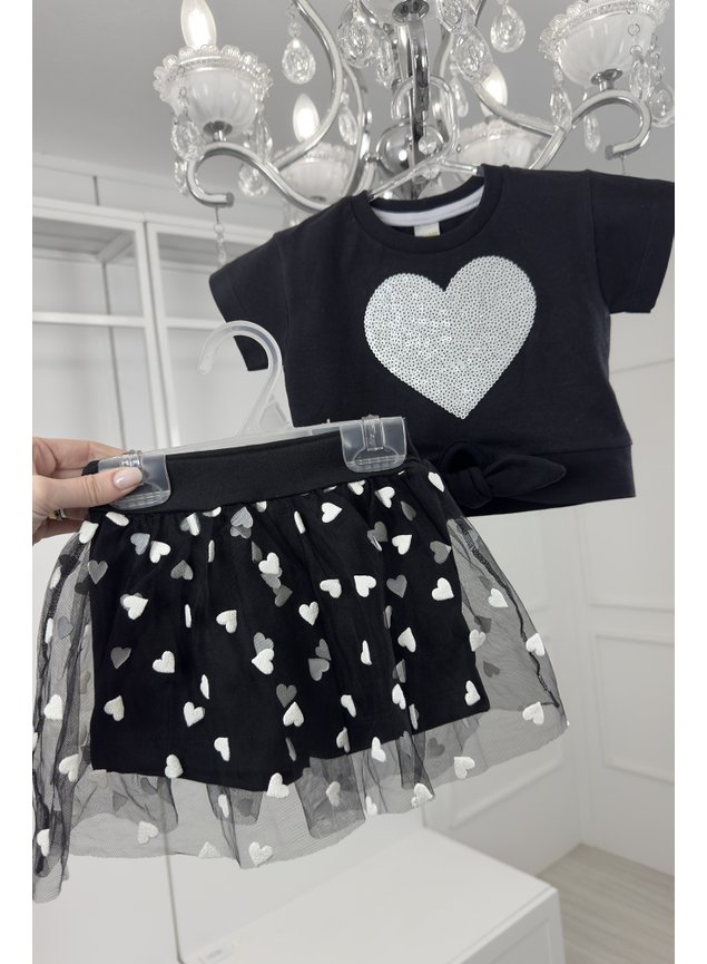 conjunto preto coracao tule menina infantil miniconceito b