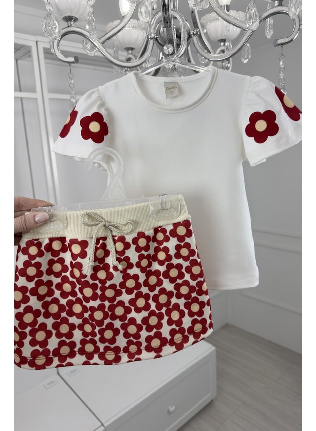 conjunto flores menina infantil miniconceito off vermelho b
