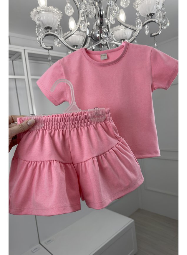 conjunto rosa neon menina infantil miniconceito shorts h