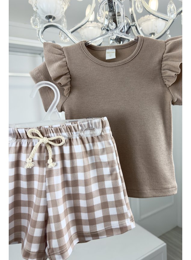 conjunto xadrez marrom menina infantil miniconceito