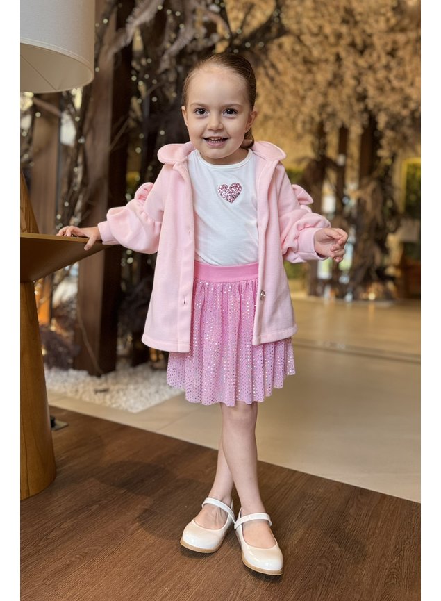 casaco pettenati rosa conjunto tule glitter menina infantil miniconceito h