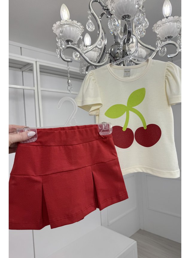 conjunto cereja menina infantil miniconceito shorts saia pregas y