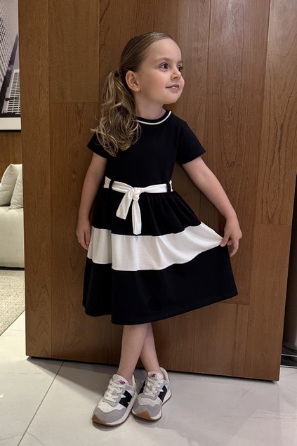 vestido recortes preto branco menina infantil miniconceito z