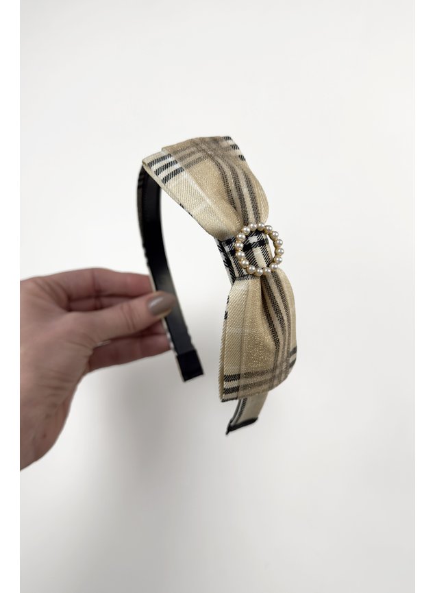 tiara laco xadrez com perolas tule