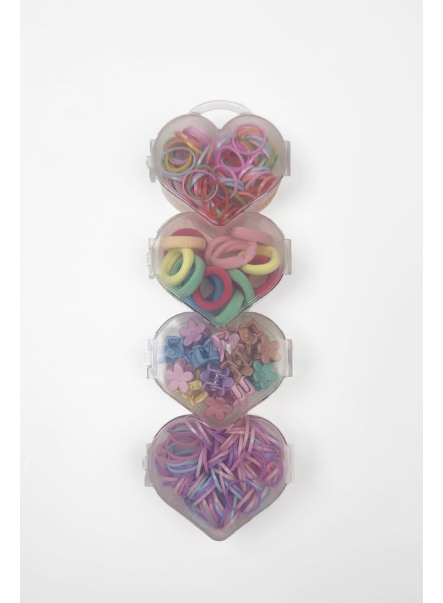 kit elasticos pinhas amarradores coloridos caixinha coracao i