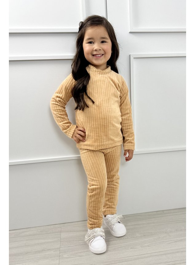 conjunto canelado pelo menina infantil miniconceito mocha mousse d