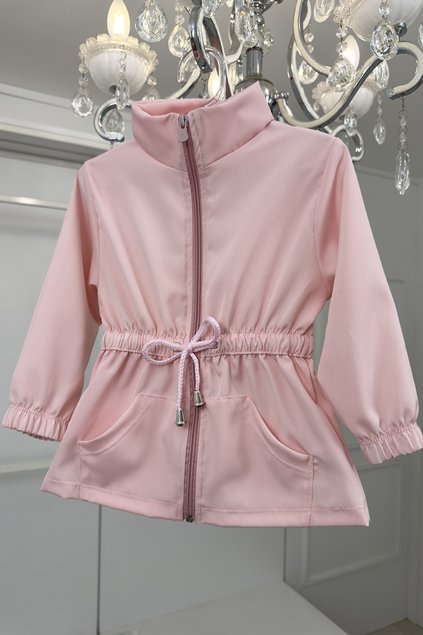 Jaqueta PARKA Infantil Corta Vento Manga Longa Laço Bolsinhos Rosa